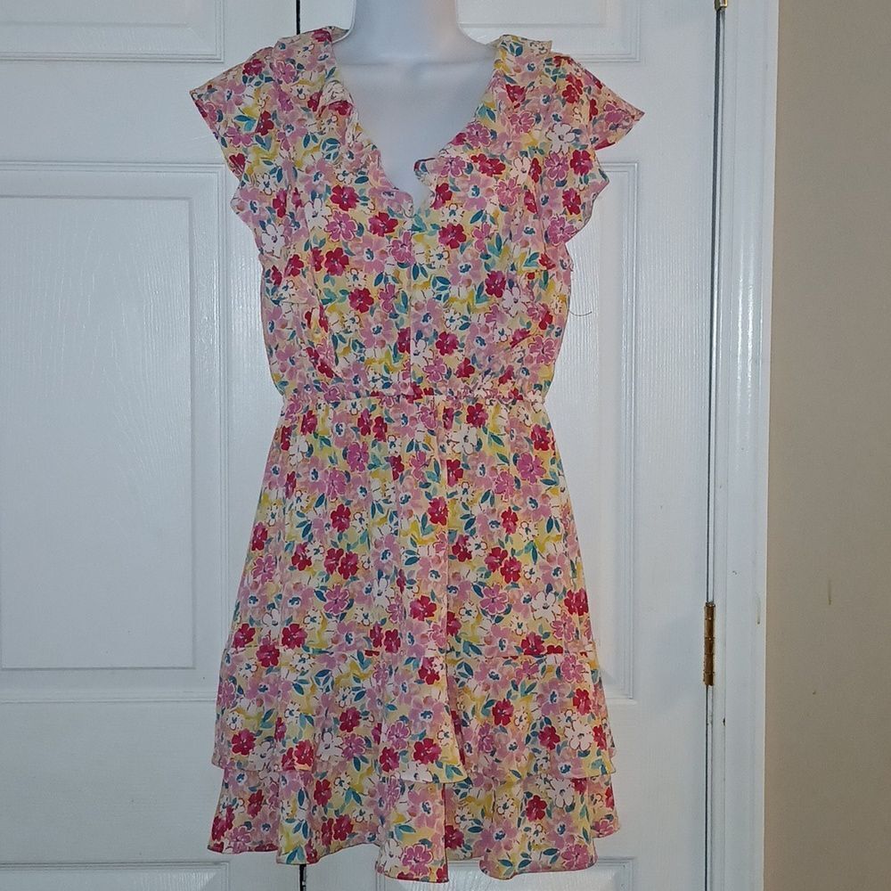 BCBG Paris  bright floral elastic waist midi dress  Sz S  NWOT